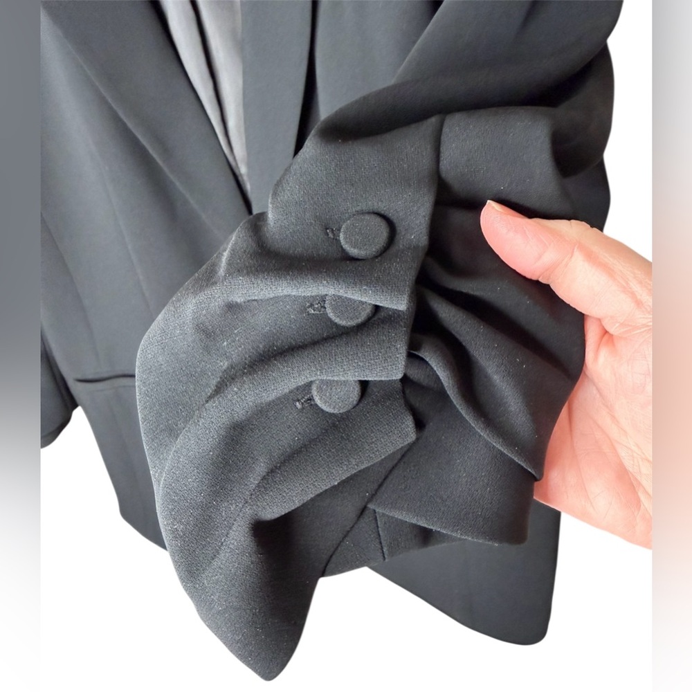 Cinq A Sept Khloe Crepe 3/4 Ruched Sleeve Blazer In Black Size 14 Retail $395 - Picture 8 of 9
